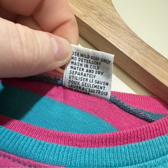 Unisex Striped Teal and Pink Shirt Vintage Single Stitch Cotton T-Shirt Size M - Picture 11 of 16